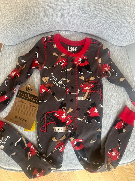 Lazy One Other - Lazy One Kids Moose Hockey Footed Pajamas - Brown & Red